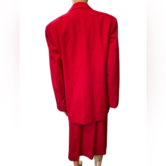 Pendleton Vintage 70s Red Virgin Wool Business Work Two Piece Skirt Suit Set - Picture 7 of 11